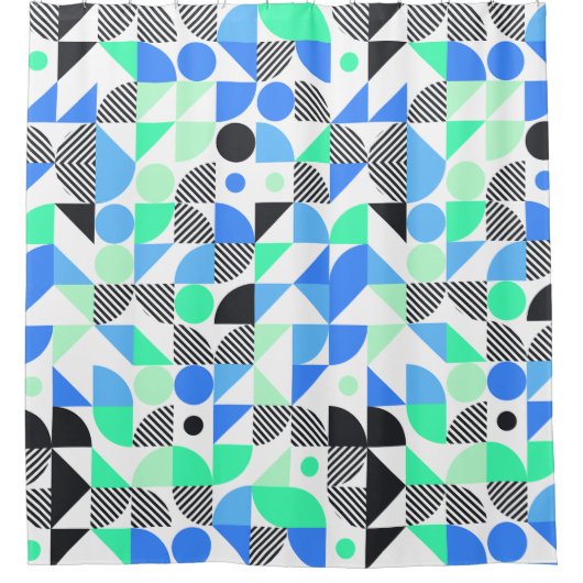 抽象芸術ブルーミント幾何学模様 シャワーカーテン (正面)