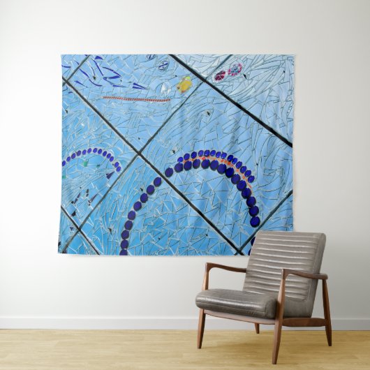 抽象芸術ブルーモザイクタペストリー タペストリー (インサイチュ(横))
