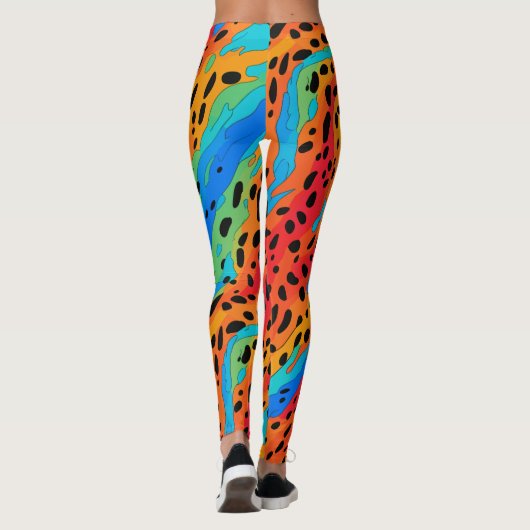 抽象芸術ブルーモダンオレンジアニマルプリントワイルド レギンス (裏面)