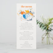 抽象芸術ブルーモダンオレンジ色フローラティーカップメニュー 招待状 (スタンド正面)