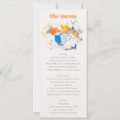 抽象芸術ブルーモダンオレンジ色フローラティーカップメニュー 招待状 (正面)