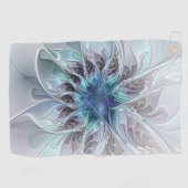 抽象芸術ブルーモダンフラワーフラクタルアート ゴルフタオル (横)