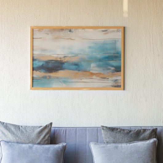 抽象芸術ブルーモダンブ絵画ロン ポスター