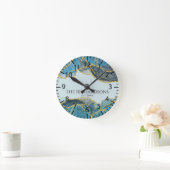 抽象芸術ブルーモダン金ゴールド瑪瑙ストーンジェードインク ラウンド壁時計 (ホーム)