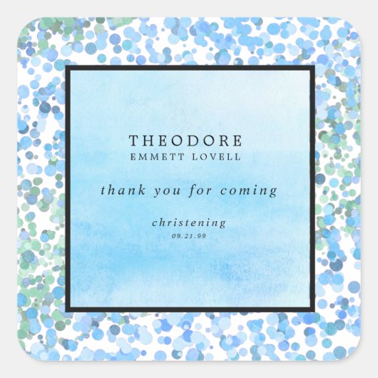 抽象芸術ブルーモダン《キリスト教》洗礼式や命名式ありがとう スクエアシール (正面)