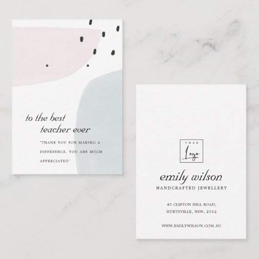 抽象芸術ブルー先生ギフトイヤリング表示カード プレイスカード (正面/裏面)