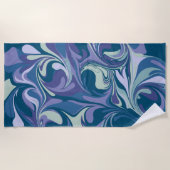抽象芸術ブルー大理石の旋回スタイリッシュ ビーチタオル (正面)
