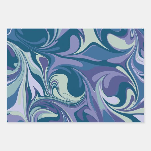 抽象芸術ブルー大理石の旋回スタイリッシュ ラッピングペーパーシート (正面3)