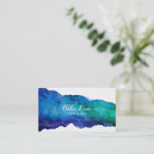 抽象芸術ブルー水彩 名刺 (スタンド正面)