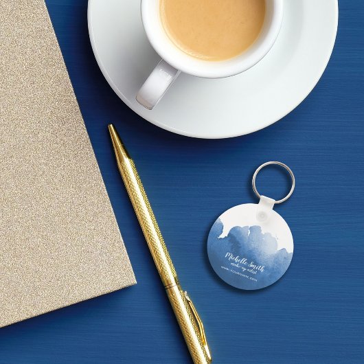 抽象芸術ブルー水色スプラッシュメイクアップ キーホルダー