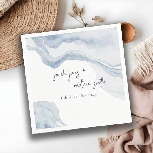 抽象芸術ブルー沿岸ビーチウォーター結婚カラー スタンダードカクテルナプキン