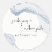 抽象芸術ブルー沿岸ビーチウォーター結婚カラー ラウンドシール (正面)