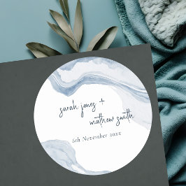 抽象芸術ブルー沿岸ビーチウォーター結婚カラー ラウンドシール