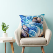 抽象芸術ブルー海ウェーブマーブルゲート金ゴールドアート クッション (椅子)