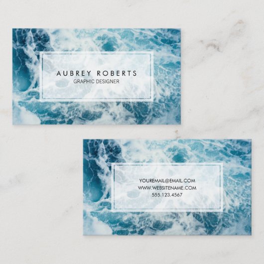 抽象芸術ブルー海大理石パターン 名刺 (正面/裏面)