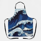 抽象芸術ブルー海波日本のスタイルアートワーク | エプロン (正面)