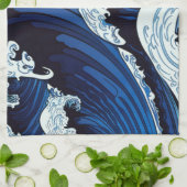 抽象芸術ブルー海波日本のスタイルアートワーク | キッチンタオル (折り畳み)