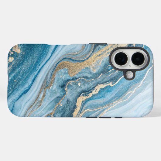抽象芸術ブルー素晴らしと金ゴールドマーブルテクスチャ Case-Mate iPhoneケース (裏面 (横))