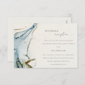 抽象芸術ブルー素朴金ゴールドビーチウェディングレセプション エンクロージャーカード (正面/裏面)