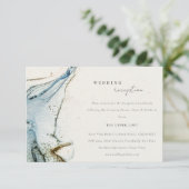 抽象芸術ブルー素朴金ゴールドビーチウェディングレセプション エンクロージャーカード (スタンド正面)