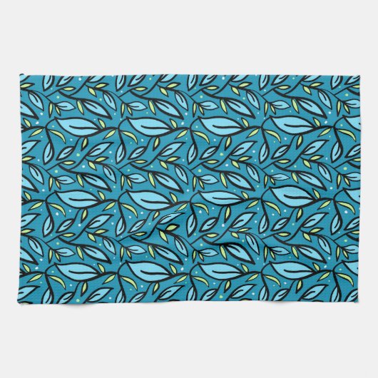 抽象芸術ブルー葉シャワーカーテン キッチンタオル (横)