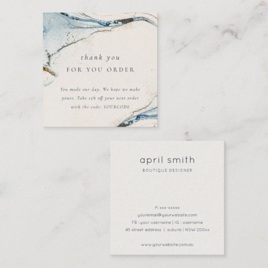 抽象芸術ブルー金ゴールドビーチご注文ありがとうございます スクエア名刺 (正面/裏面)