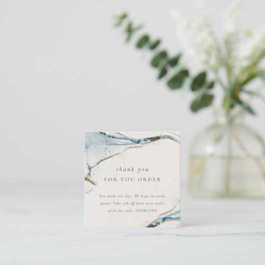 抽象芸術ブルー金ゴールドビーチご注文ありがとうございます スクエア名刺 (スタンド正面)