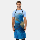 抽象芸術ブルー金ゴールド大理石テクスチャ エプロン (着用した状態)