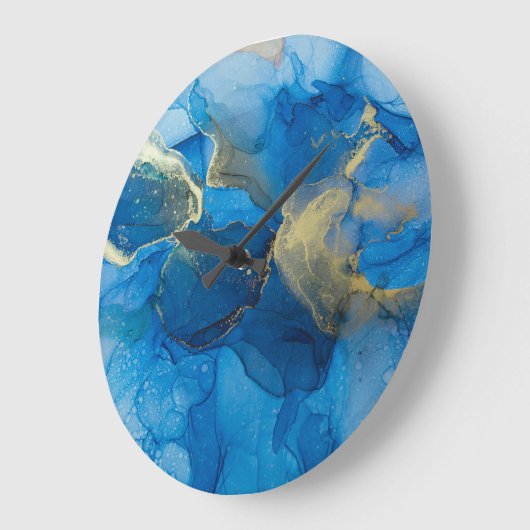 抽象芸術ブルー金ゴールド大理石テクスチャ ラージ壁時計 (傾斜)