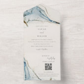 抽象芸術ブルー金ゴールド結婚ビーチーのQRコード オールインワン招待状 (内側)