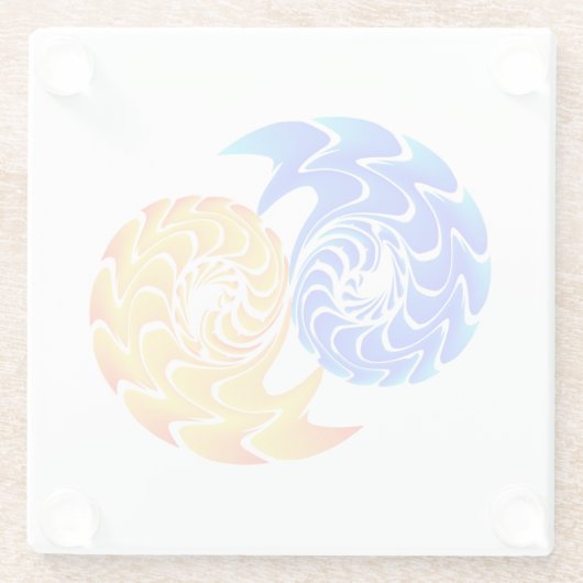 抽象芸術ブルー金ゴールド陰陽魚釣りバランス ガラスコースター (裏面)