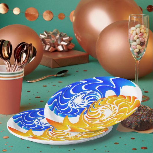 抽象芸術ブルー金ゴールド陰陽魚釣りバランス ペーパープレート (複数)