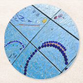 抽象芸術ブルー鏡モザイク ラウンドペーパーコースター (正面)