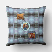 抽象芸術ブルー3フォトホースペットコラージュと名前 クッション (裏面)