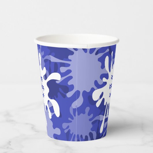 抽象芸術ブルー（ばちゃばちゃ）跳ねる絵画の誕生日パーティー 紙コップ (右)