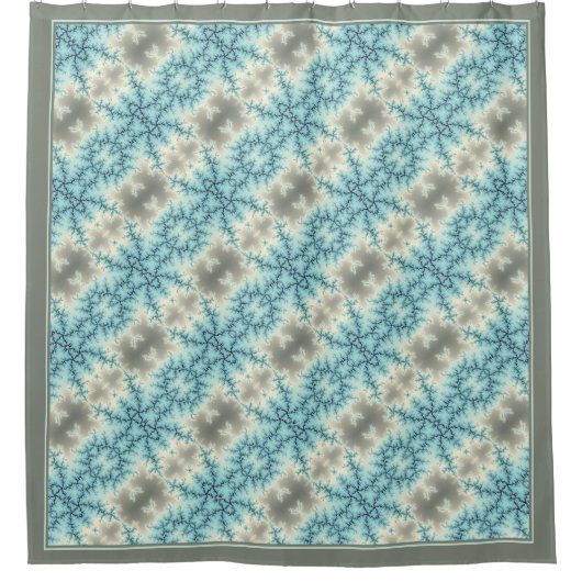 抽象芸術ブルー，グレーのスノーフレークのパター縁どン シャワーカーテン (正面)