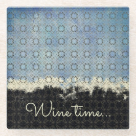 抽象芸術ブルー、グレー、ブロンズのヴィンテージパターン ガラスコースター