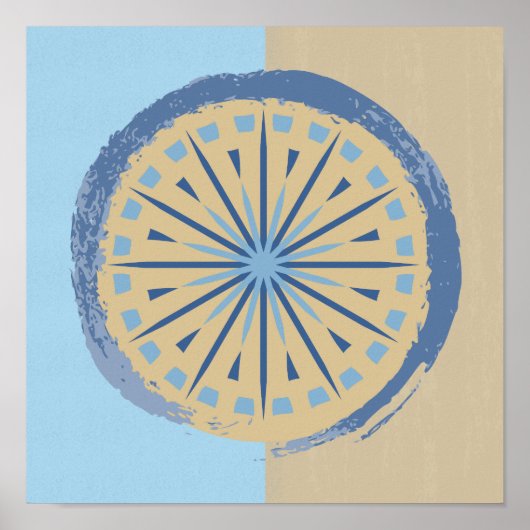 抽象芸術ブルー&タンスターバストサークルデザインプリント ポスター (正面)