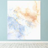 抽象芸術ブルー、トープと金ゴールド キャンバスプリント (インサイチュ (ウッドフロア))