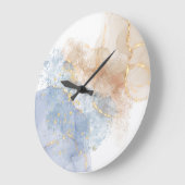 抽象芸術ブルー、トープと金ゴールド ラージ壁時計 (傾斜)