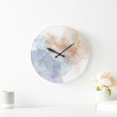 抽象芸術ブルー、トープと金ゴールド ラージ壁時計 (ホーム)