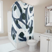 抽象芸術ブルー・ネイビー・ブ絵画ラシストローク シャワーカーテン (インサイチュ)