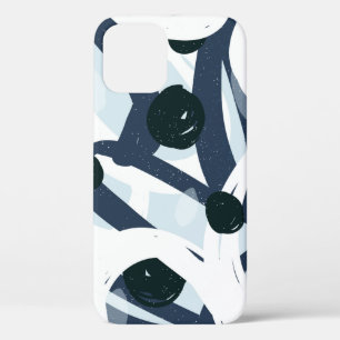 抽象芸術ブルー・ネイビー・ブ絵画ラシストローク iPhone 12ケース