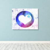 抽象芸術ブルー&パープルウォーターカラーハートデザイン キャンバスプリント (インサイチュ (ウッドフロア))
