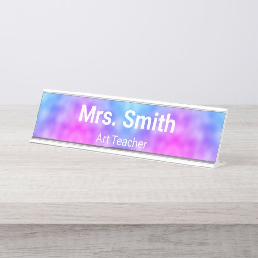 抽象芸術ブルー&パープルパターンアート先生 デスクネームプレート (正面)