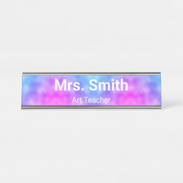 抽象芸術ブルー&パープルパターンアート先生 デスクネームプレート
