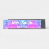 抽象芸術ブルー&パープルパターンアート先生 デスクネームプレート (正面)