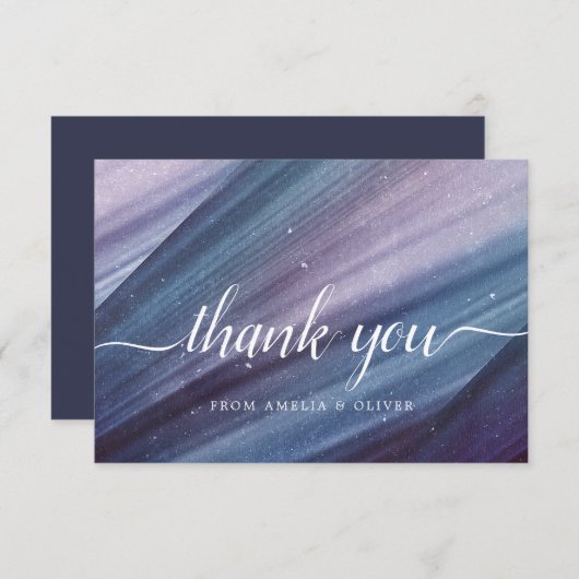 抽象芸術ブルー&パープルミニマルサンキューカード 招待状 (正面/裏面)