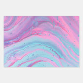 抽象芸術ブルー、ピンク、ホワイトのマーリーアート ラッピングペーパーシート (正面3)