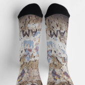 抽象芸術ブルー&ベージュ（ひび割れた壁） ソックス (上部)